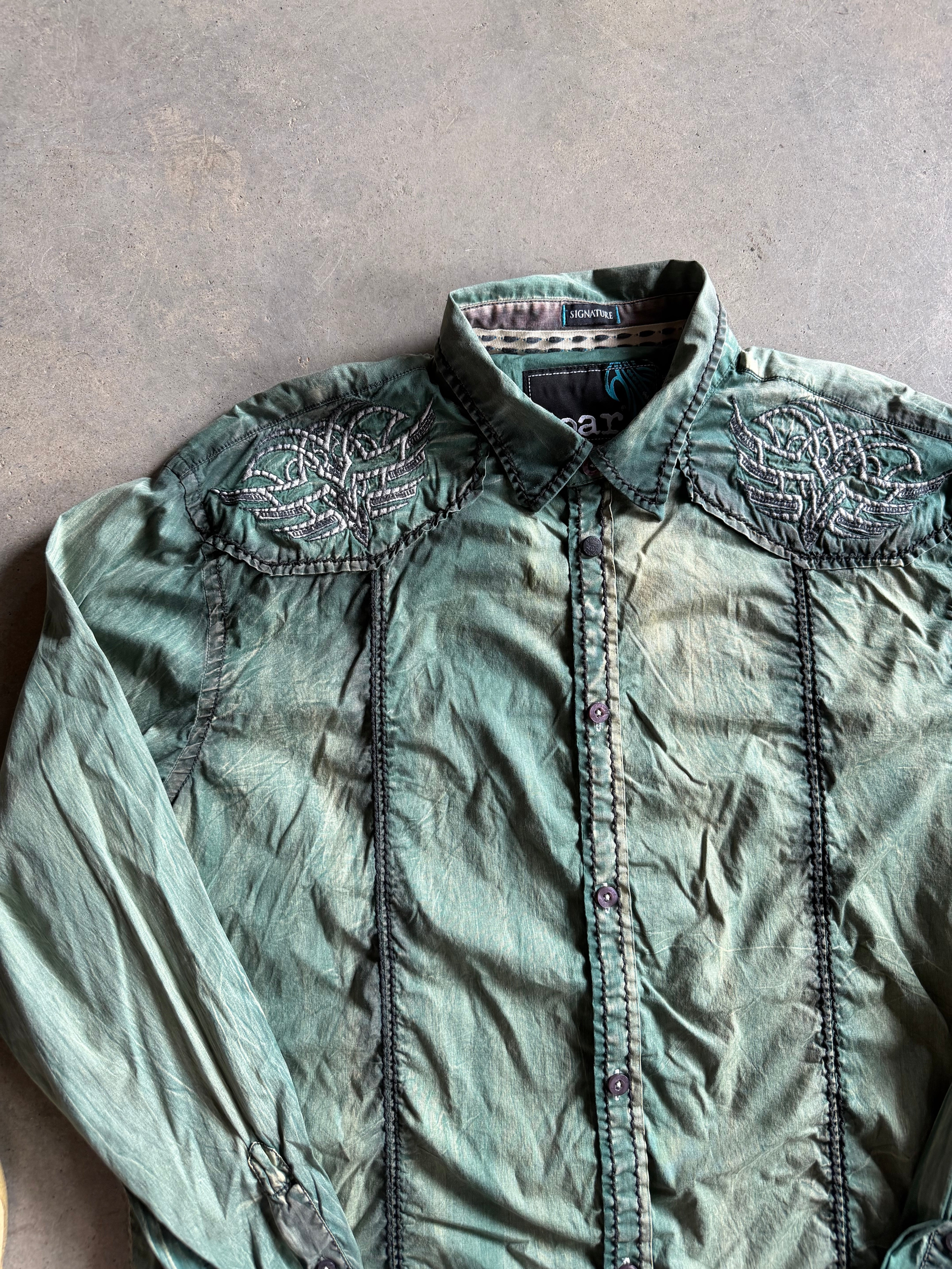 Y2K Roar Green Button Down Shirt Sz 2XL