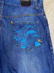 Y2K Rocawear Blue Graphic Denim Baggy Jeans Sz 42x30