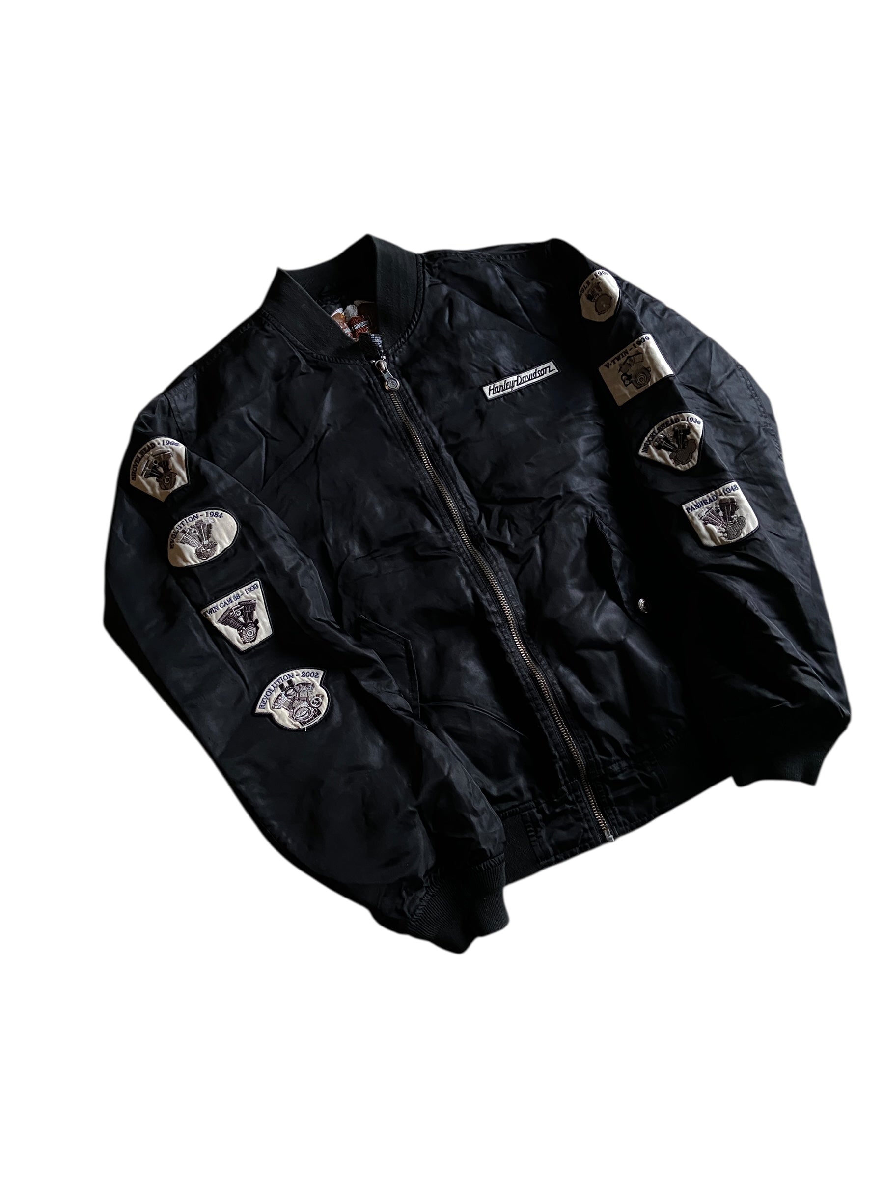Y2K Harley Davidson Patch Bomber Jacket Sz L