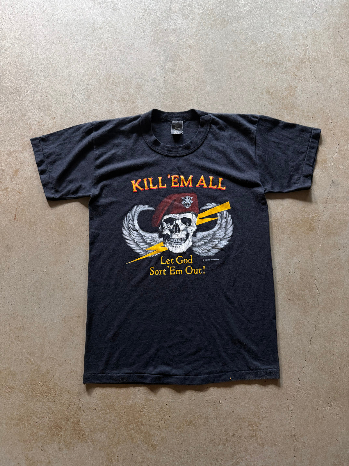 VTG Kill Em All Let God Sort Em Out 1986 JRS Tee Sz M