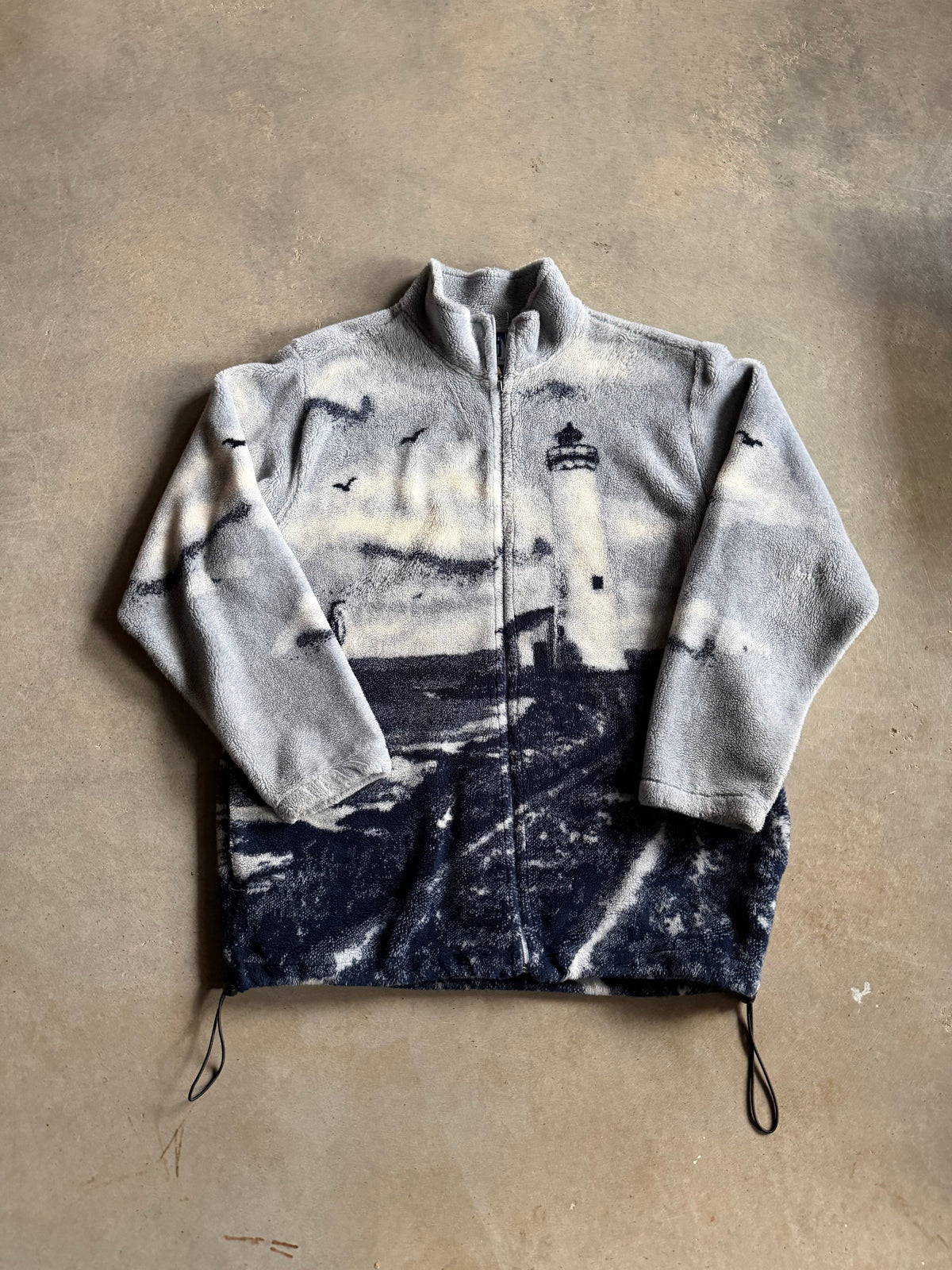 VTG Skyline Nautical Fleece Zip-Up Jacket Sz XL