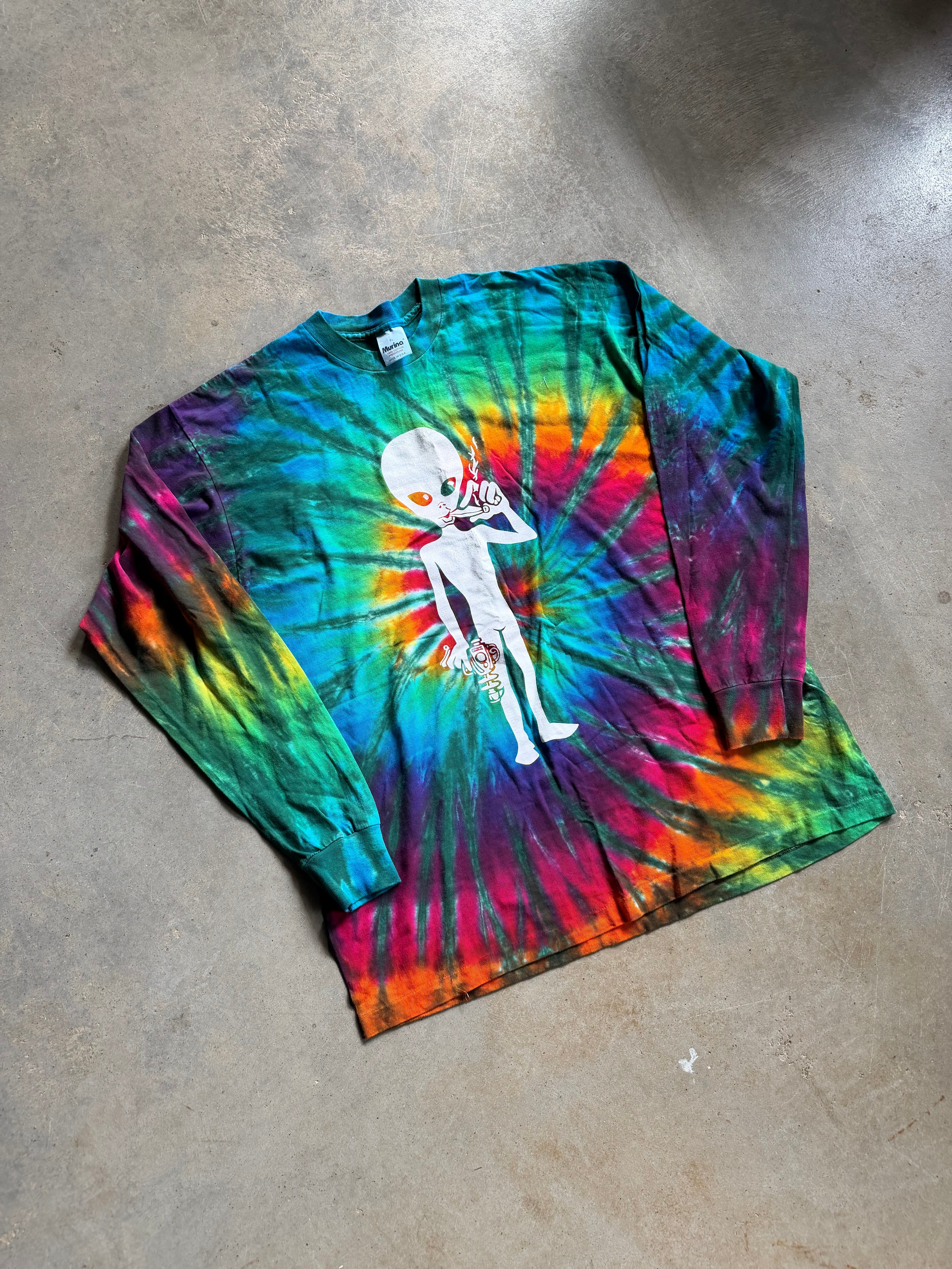 VTG Tie Dye Alien Smoking L/S Tee Sz XL