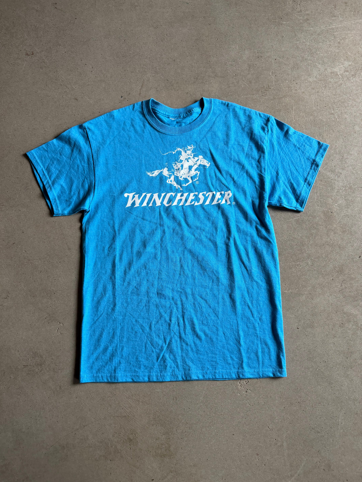 VTG Winchester Blue Cowboy Tee Sz M