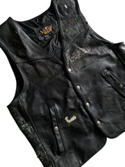 VTG Thrashed Harley Davidson USMC Leather Vest Sz L
