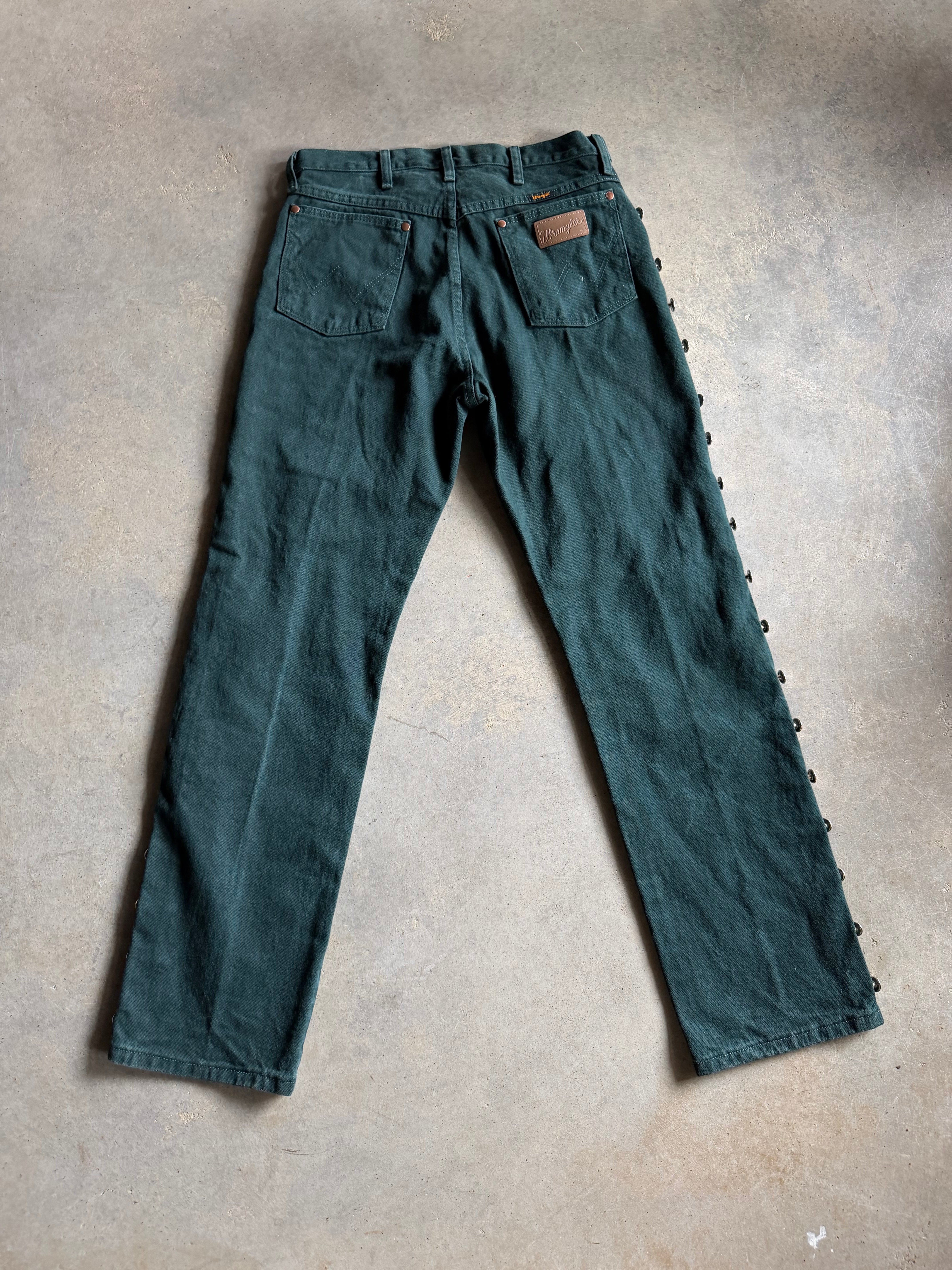 VTG Wrangler Green Custom Button Pants Sz 32x32