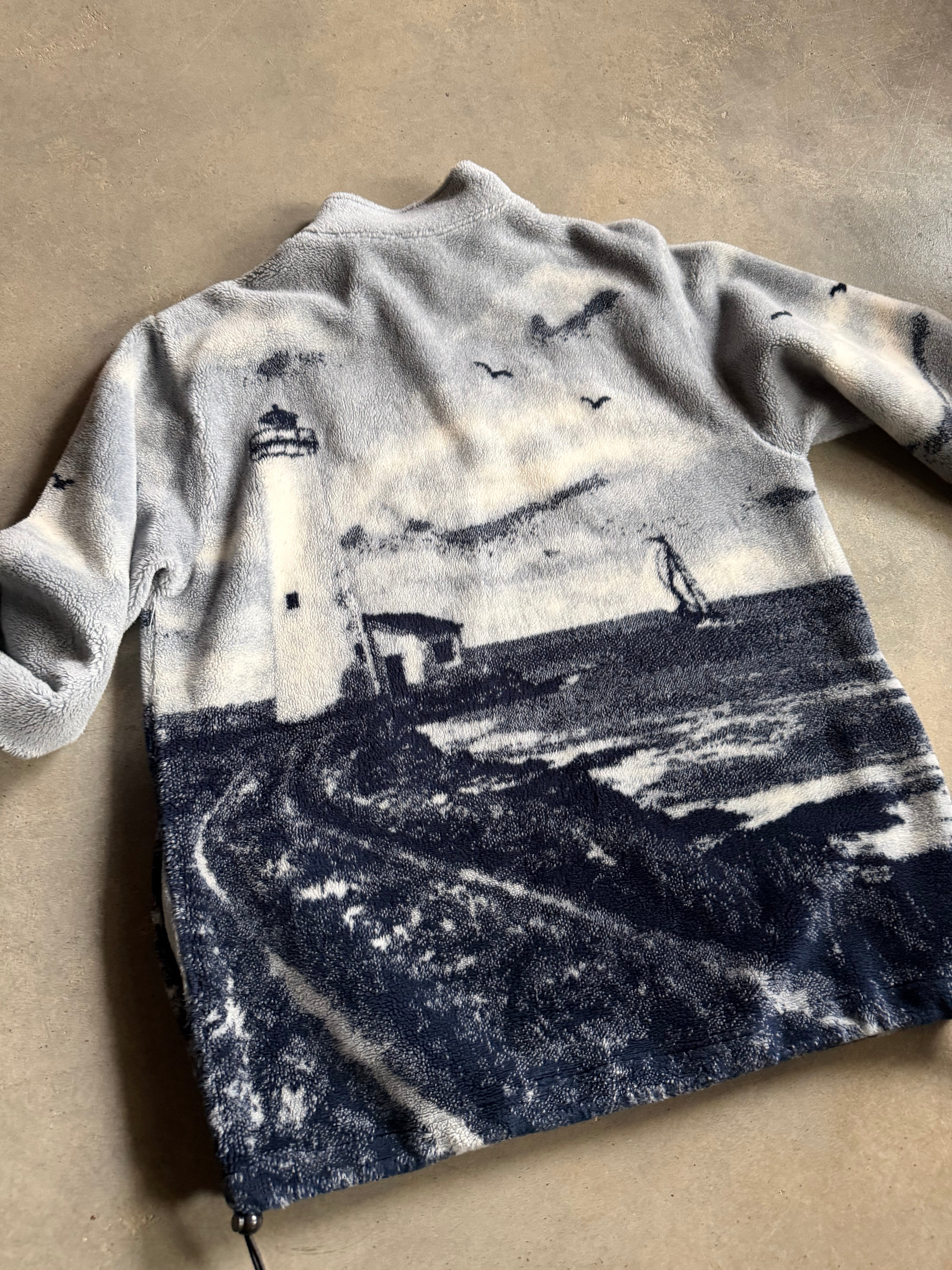 VTG Skyline Nautical Fleece Zip-Up Jacket Sz XL