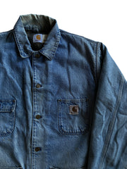 VTG Union Made Carhartt Denim Blanket Lined Chore Coat CB0408 Sz XL