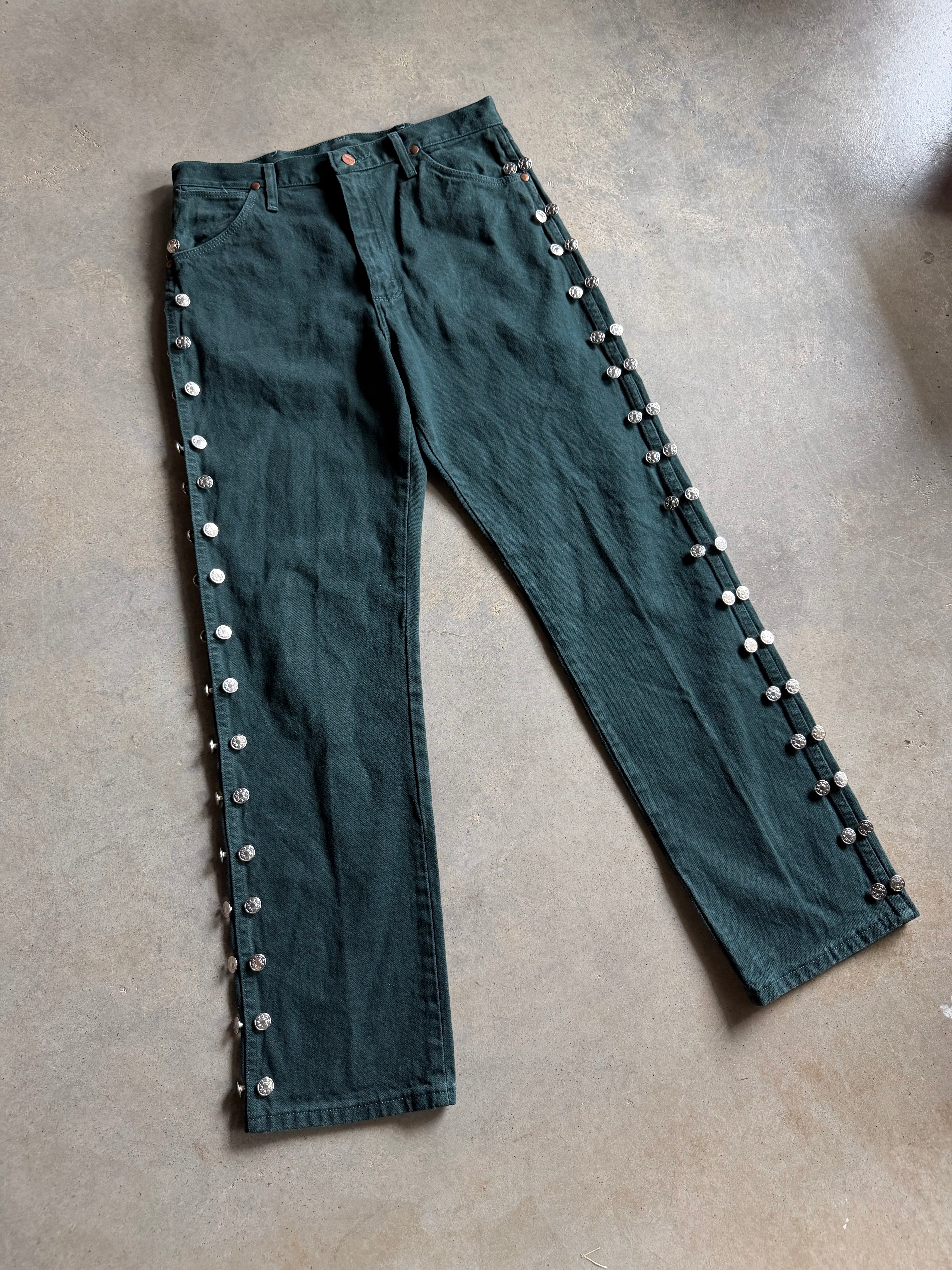 VTG Wrangler Green Custom Button Pants Sz 32x32