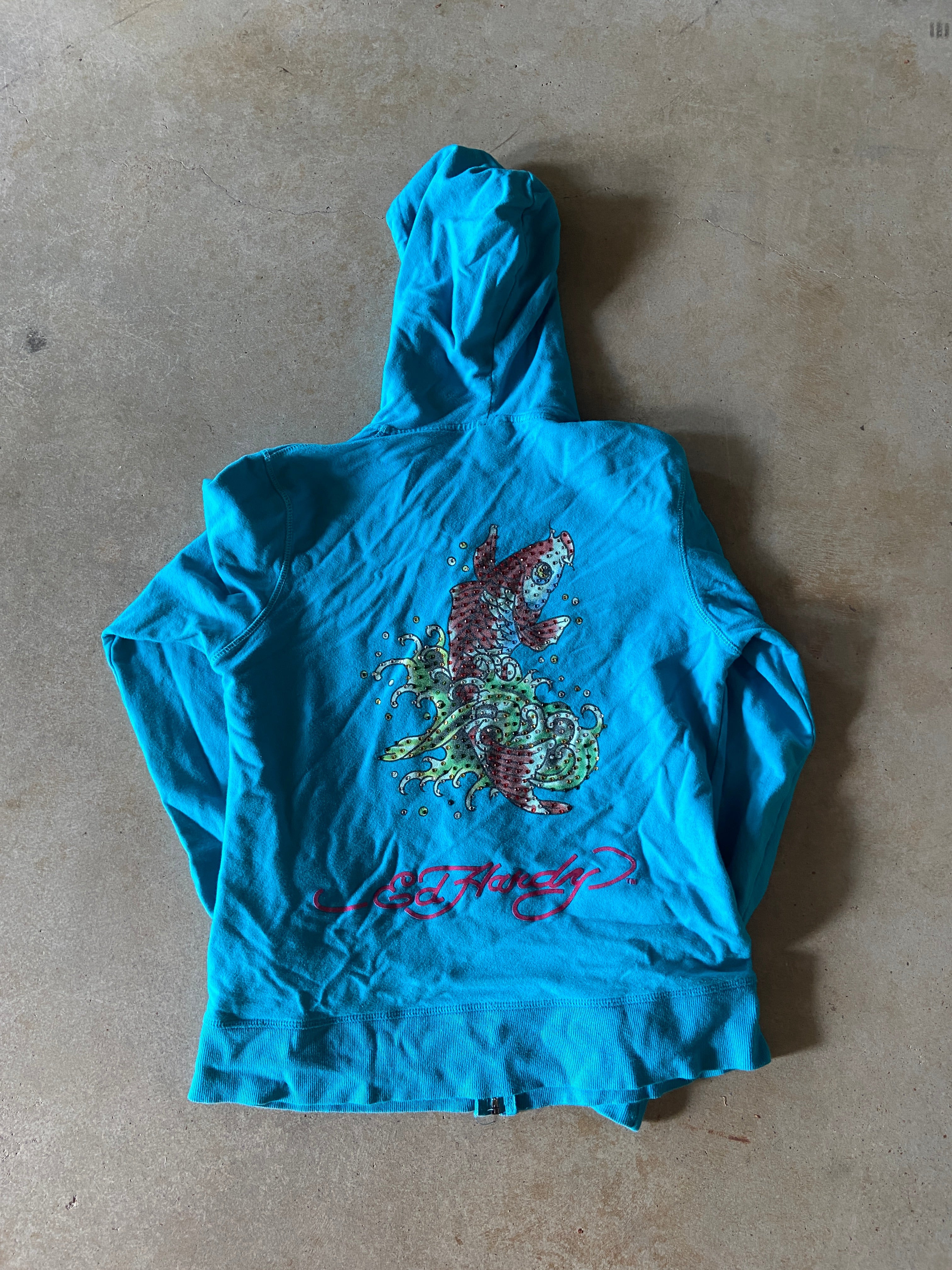 Y2K Ed Hardy Blue Zip Up Hoodie Sz Wmns M