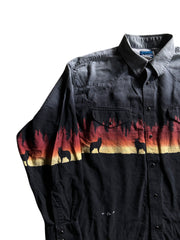 VTG Wrangler Western Wolves Button Up Shirt Sz 2XL