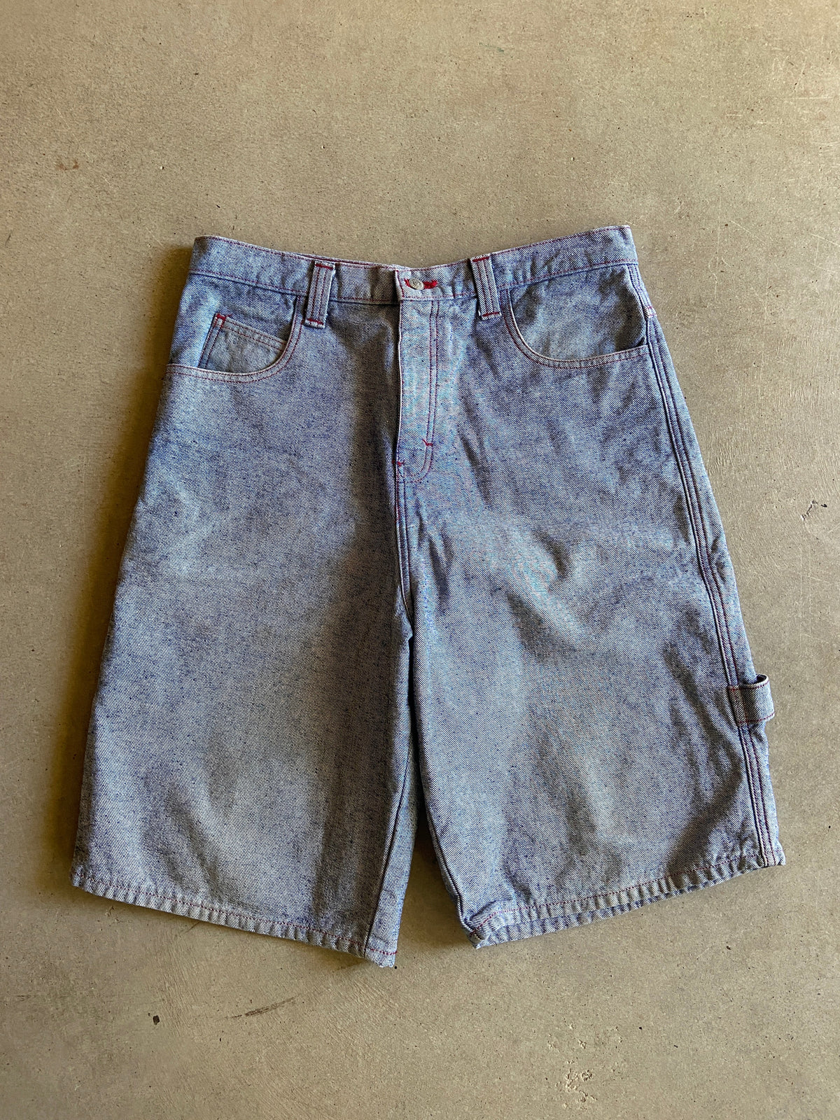 Y2K Red Contrast Stitch Denim Shorts Sz 38