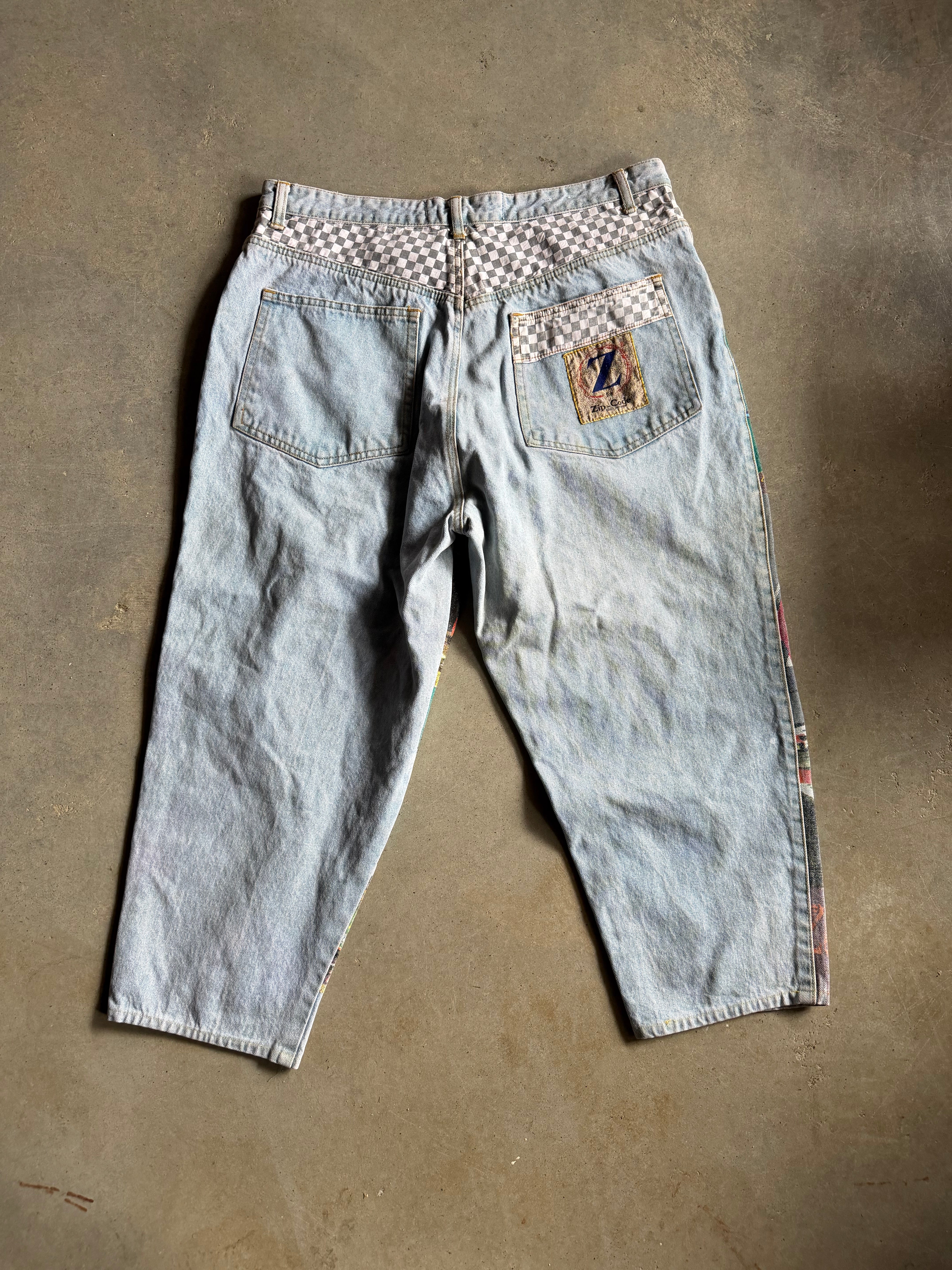 VTG Zip Code Formula One Graphic Jeans Sz 36x24