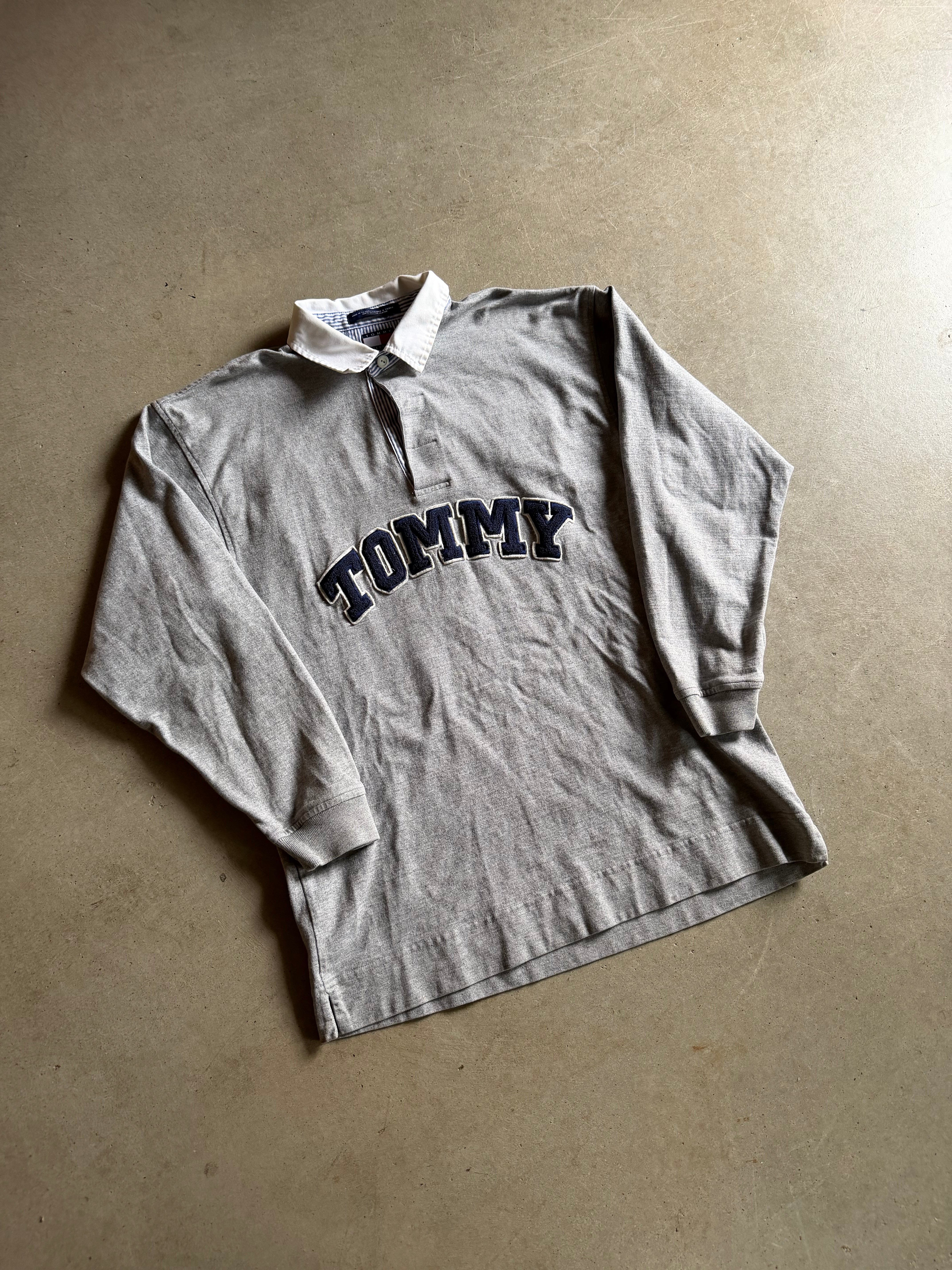 VTG Tommy Hilfiger Gray Rugby Shirt Sz L