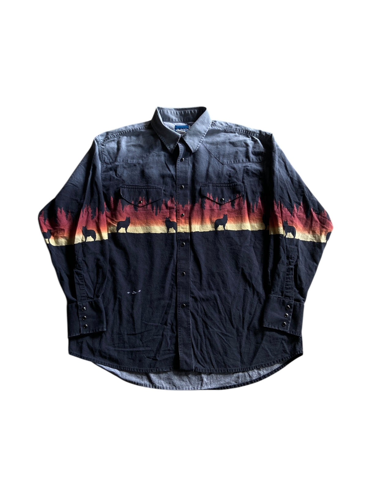 VTG Wrangler Western Wolves Button Up Shirt Sz 2XL