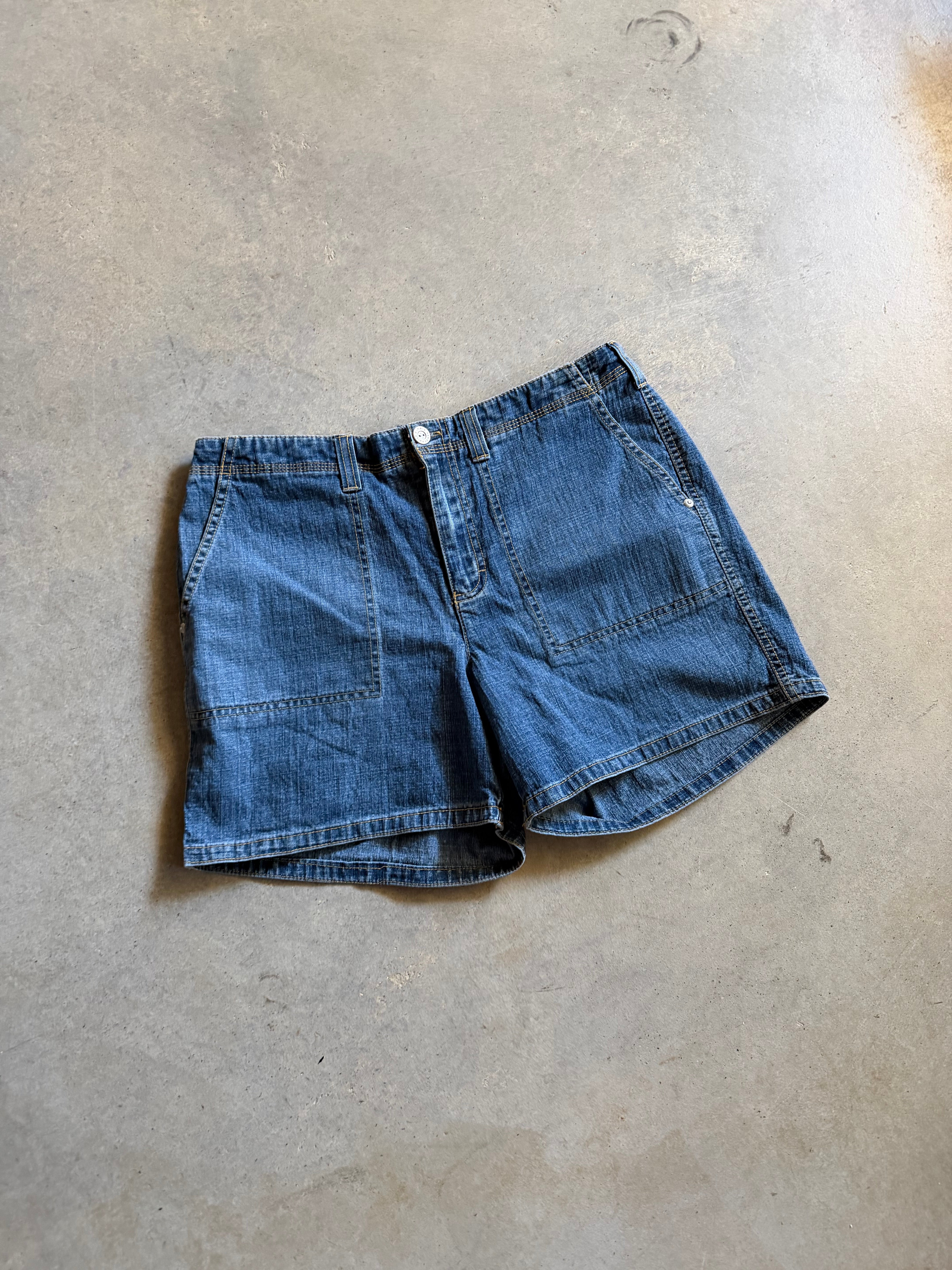 Y2K Blue Denim Square Pocket Wmns Shorts Sz 32