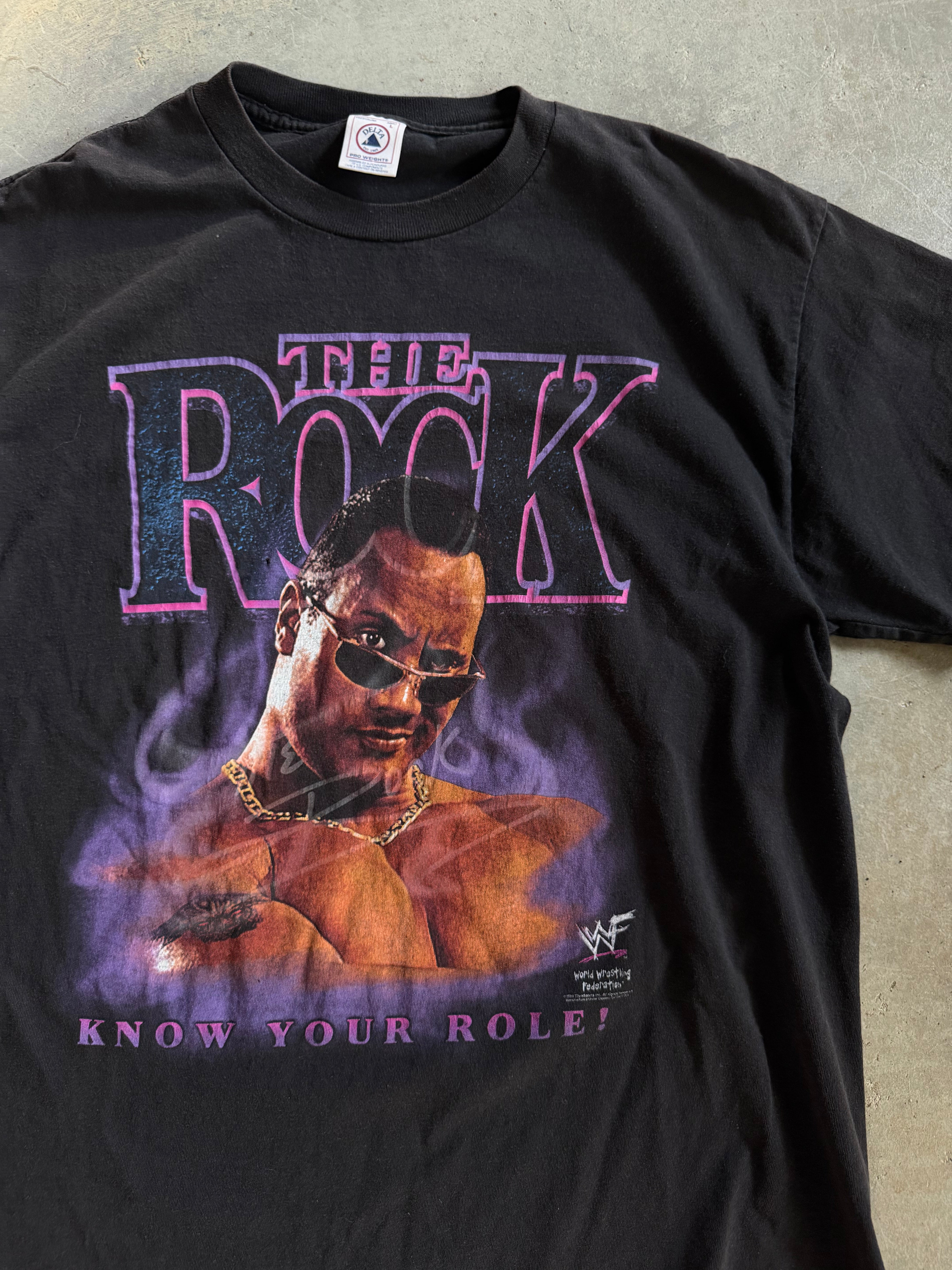 VTG The Rock Know Your Role WWF Tee 1999 Sz L