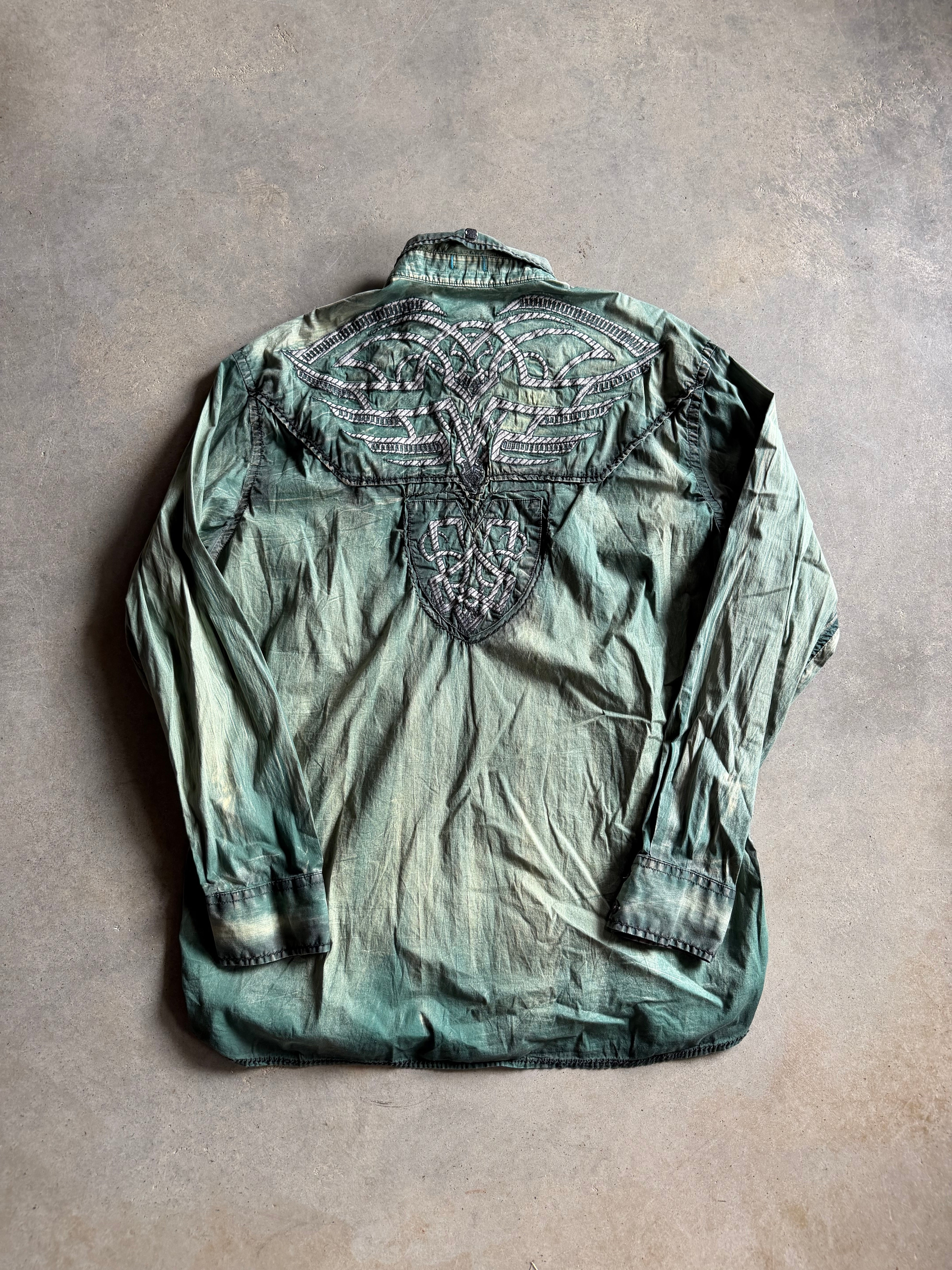 Y2K Roar Green Button Down Shirt Sz 2XL