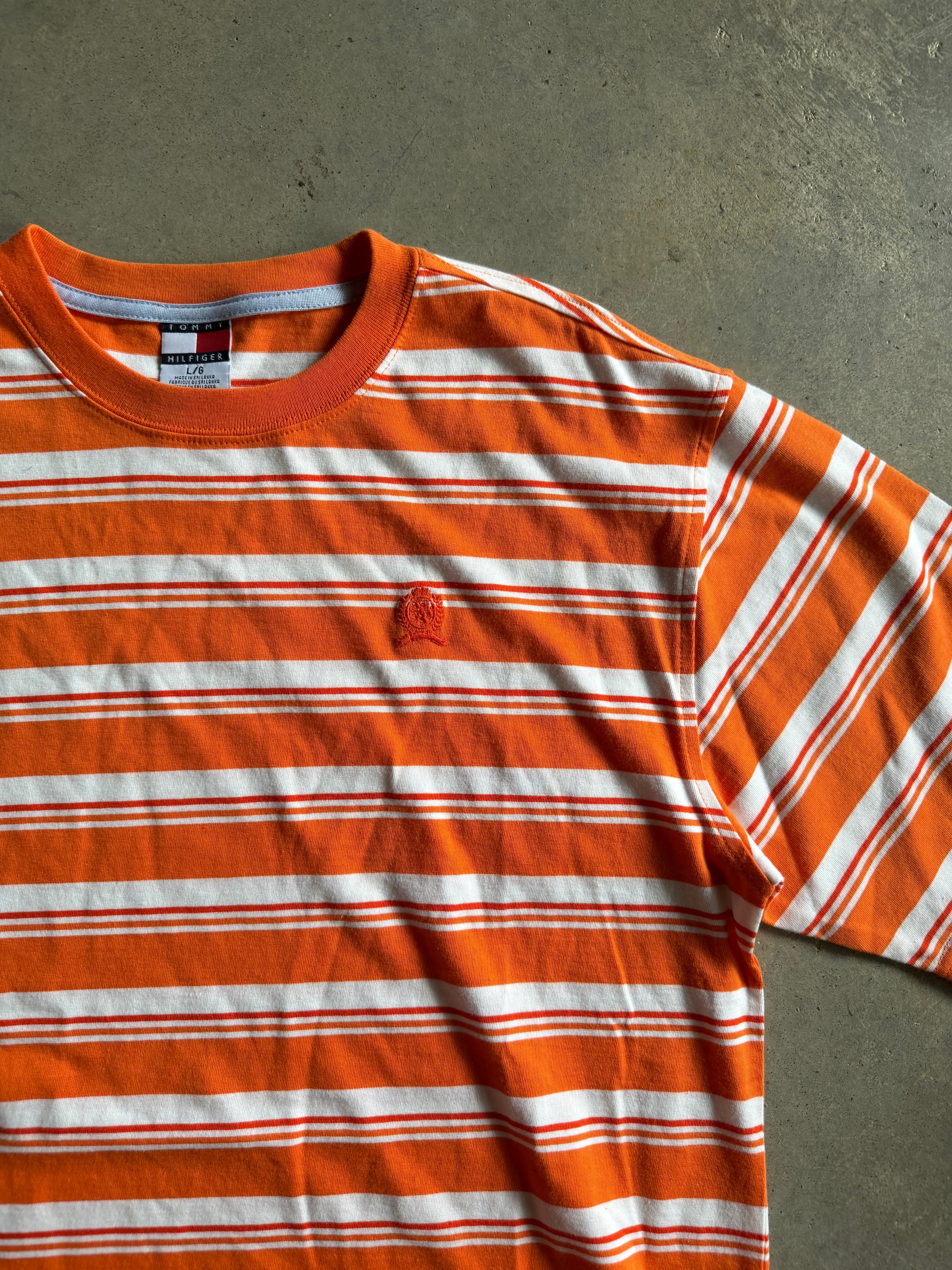 VTG Tommy Hilfiger Orange Stripe Tee Sz L