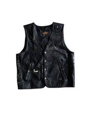 VTG Thrashed Harley Davidson USMC Leather Vest Sz L