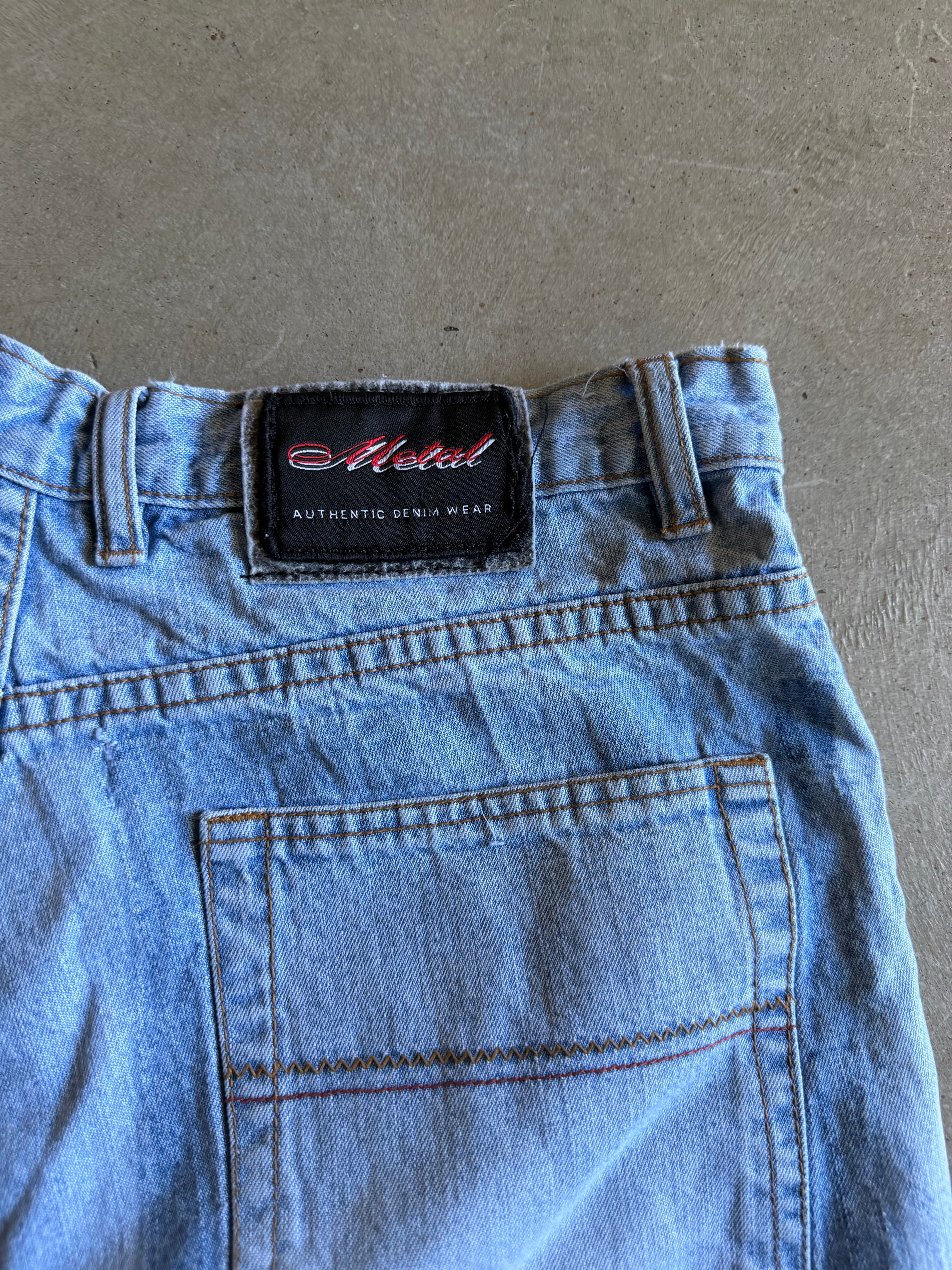 Y2K Metal Denim Panelled Shorts Sz 38