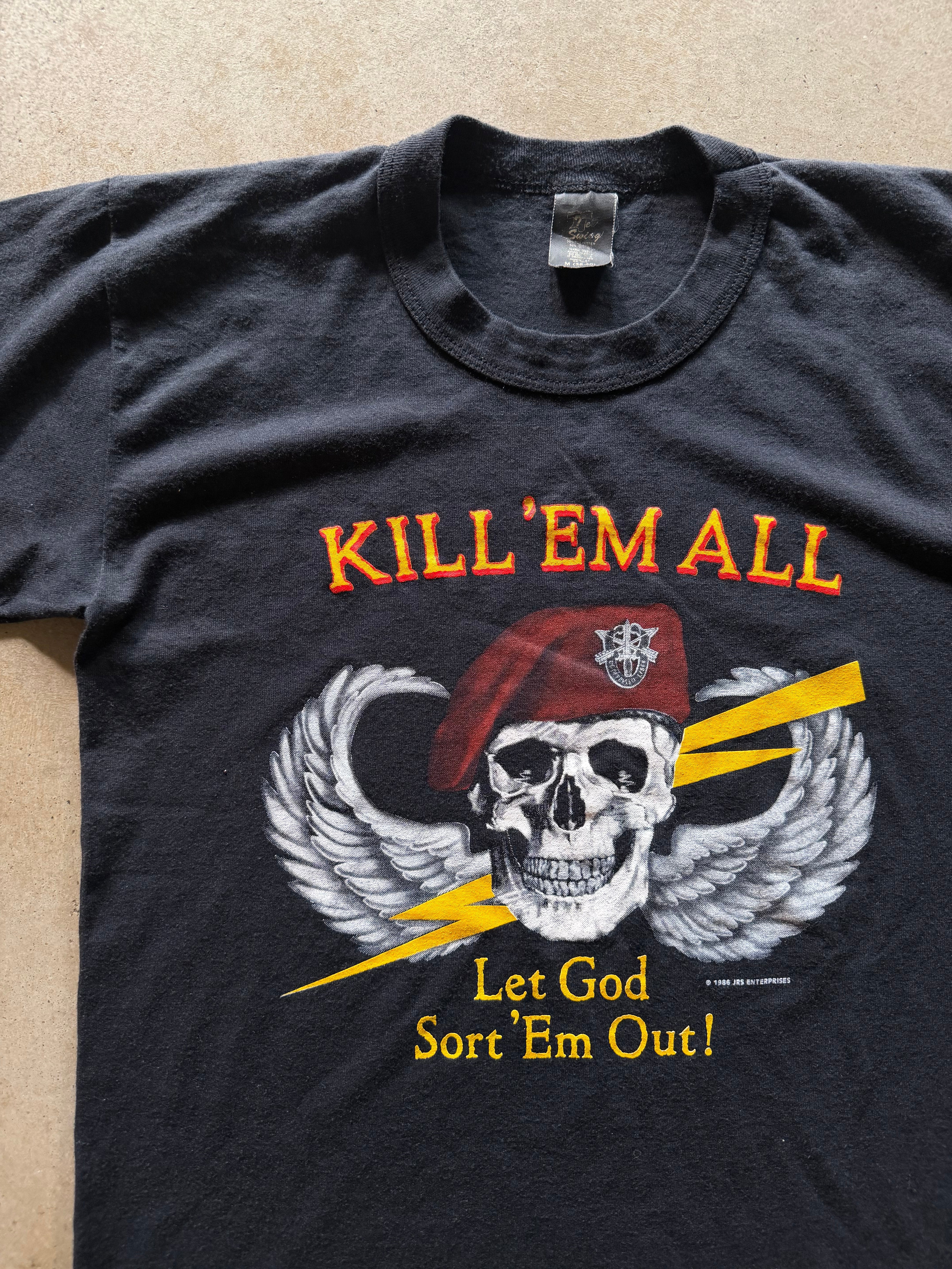 VTG Kill Em All Let God Sort Em Out 1986 JRS Tee Sz M