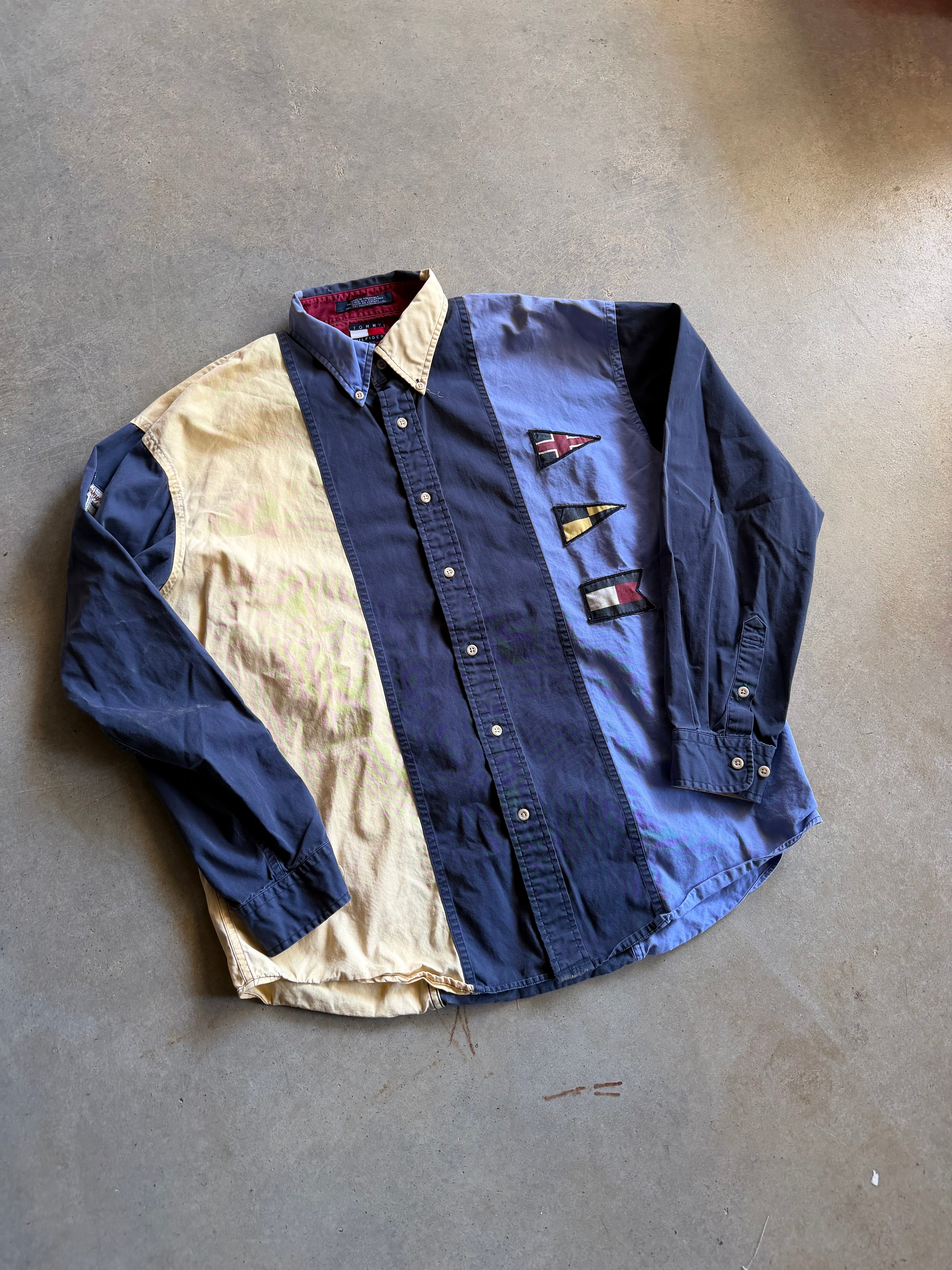 VTG Tommy Hilfiger Flags Button Up Shirt Sz L