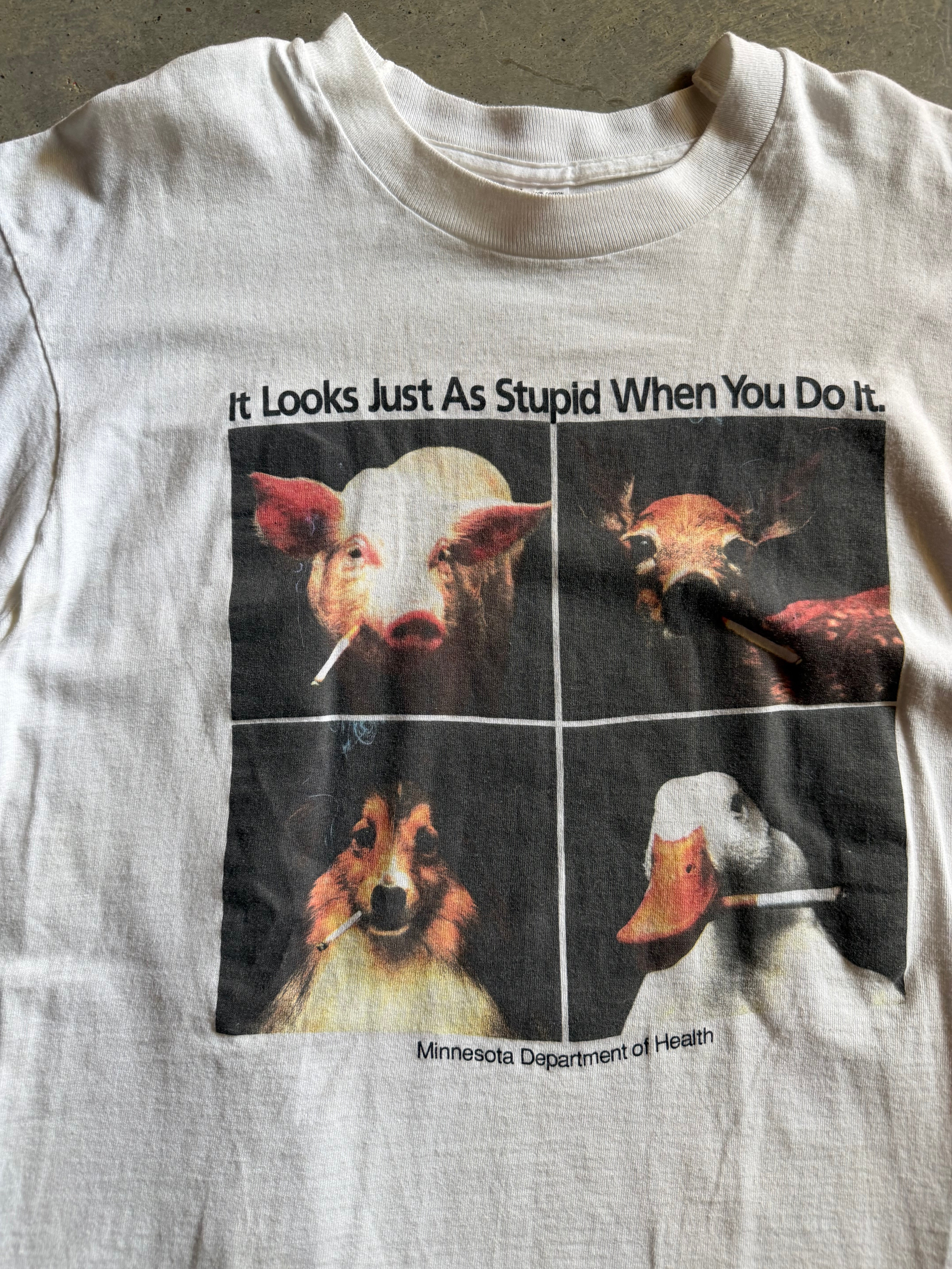 VTG Smoking It Looks Just As Stupid Animal Tee Sz L