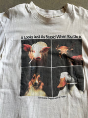 VTG Smoking It Looks Just As Stupid Animal Tee Sz L