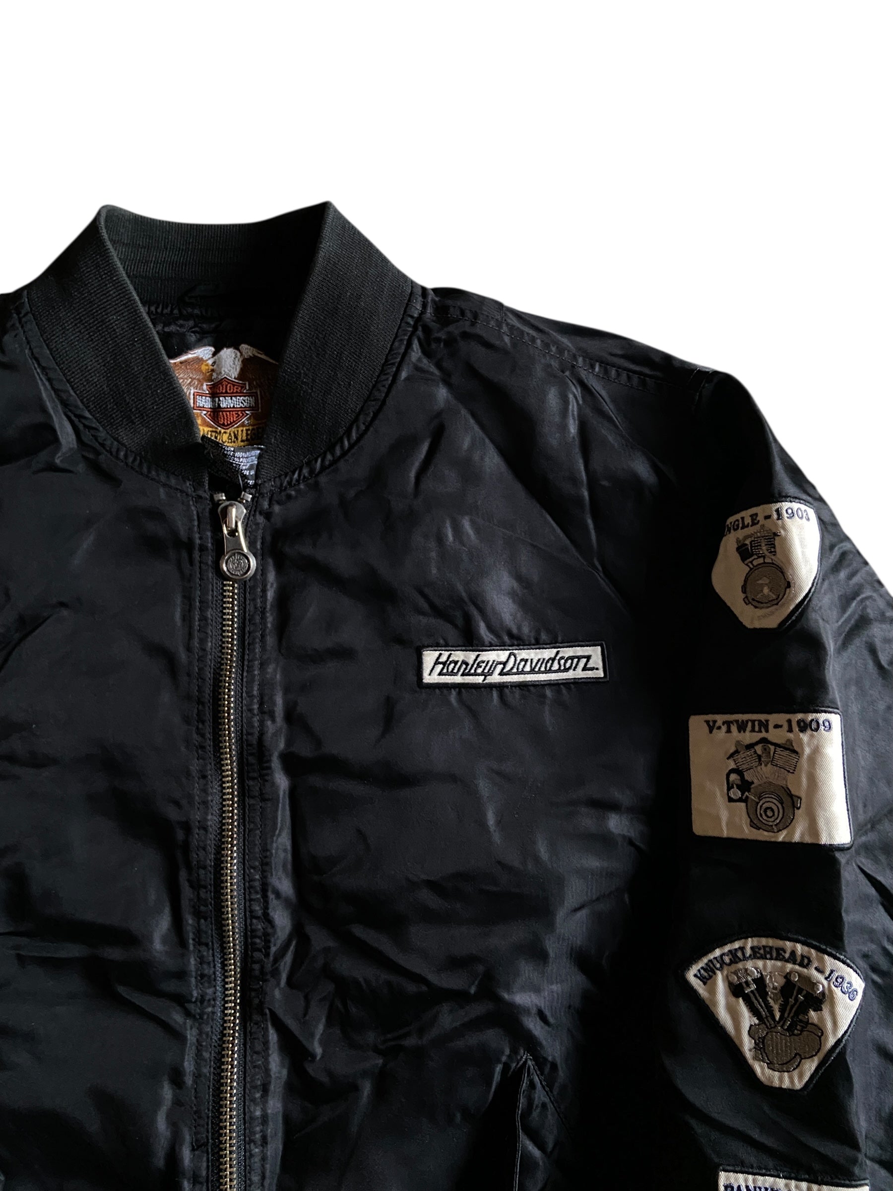 Y2K Harley Davidson Patch Bomber Jacket Sz L