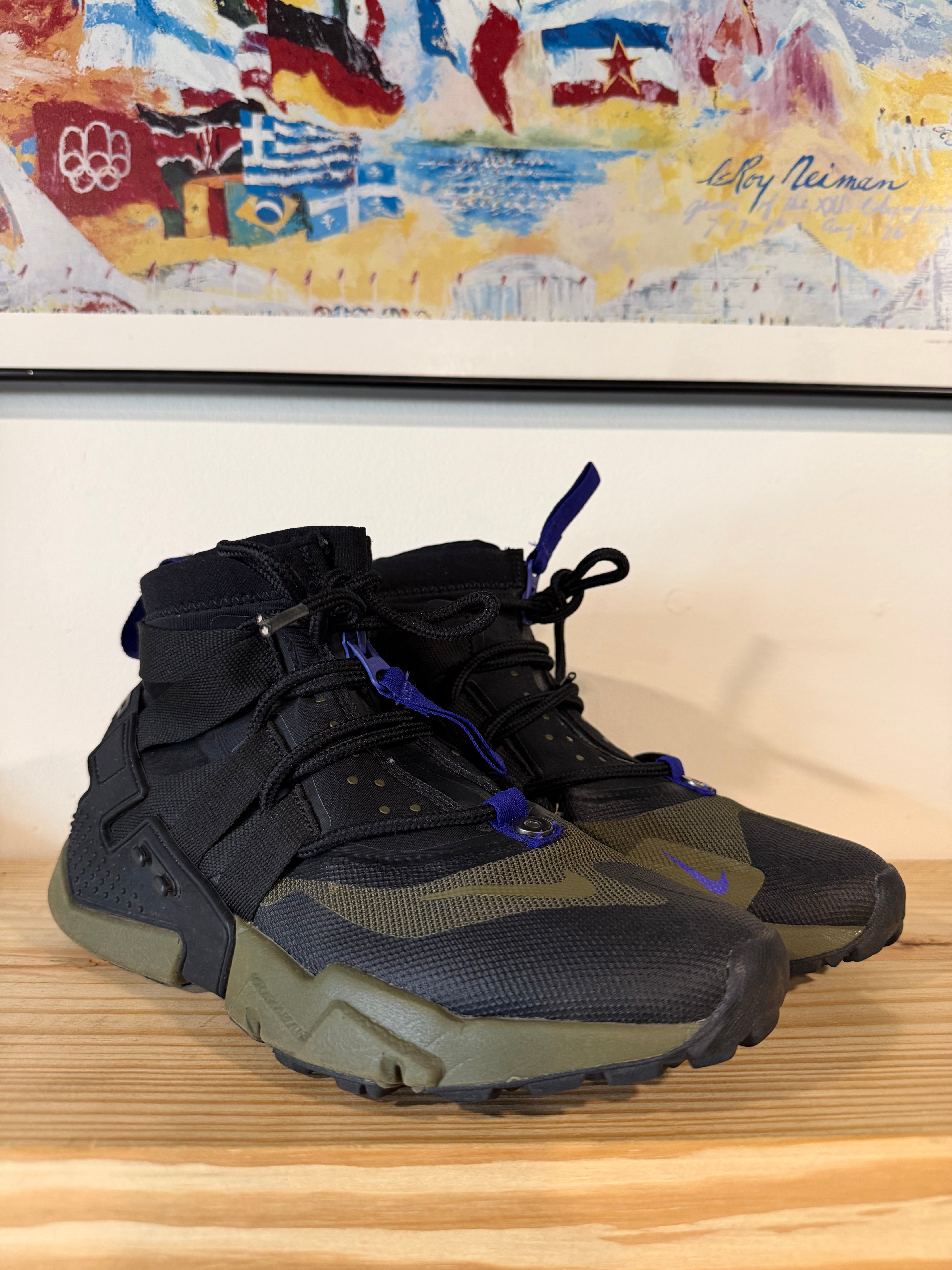 Preowned Nike Air Huarache Gripp Black Olive Canvas Sz 8M/9.5W