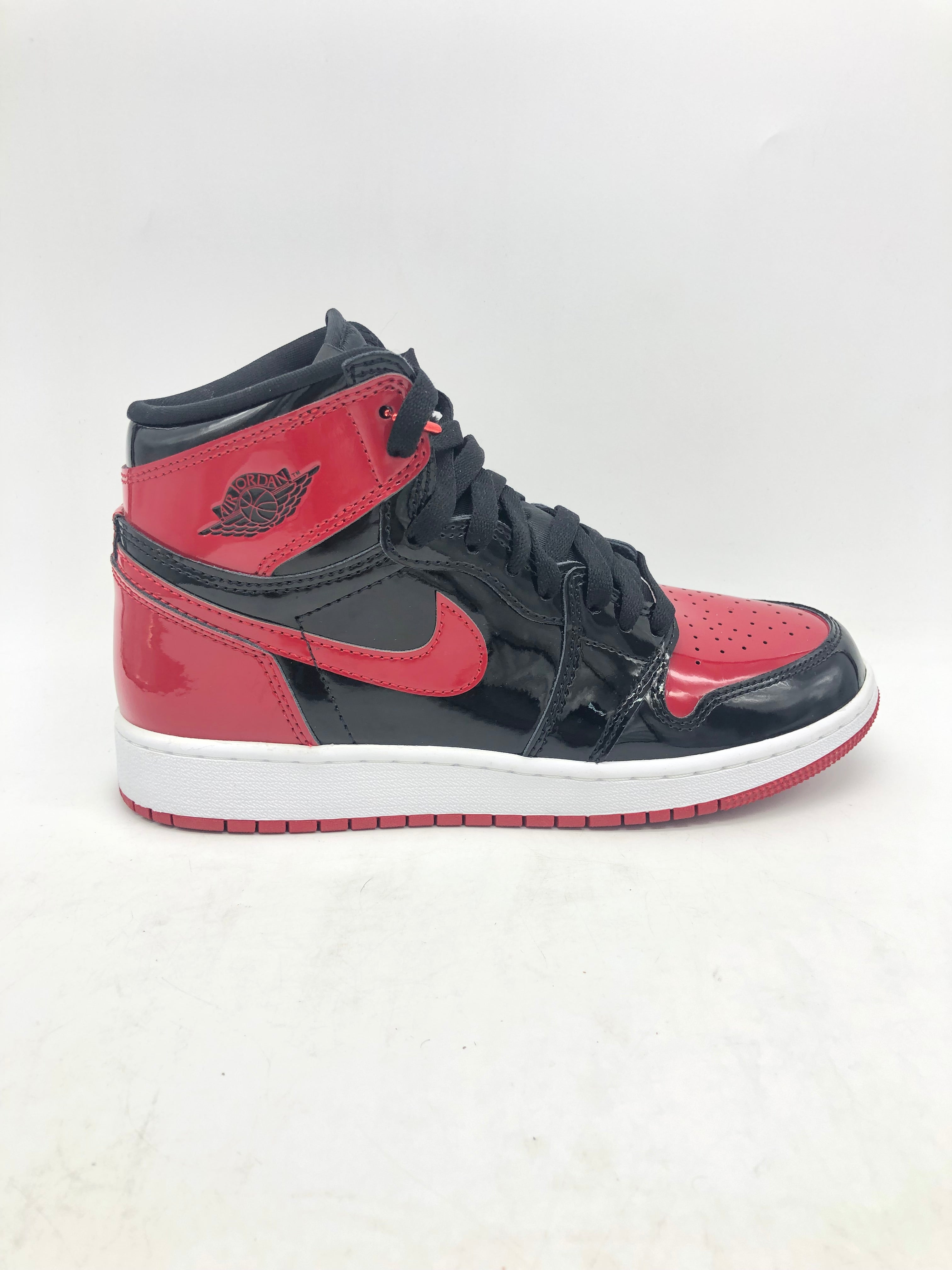 Preowned 2021 Air Jordan 1 Retro High OG GS 'Patent Bred' Sz 6.5Y/8W