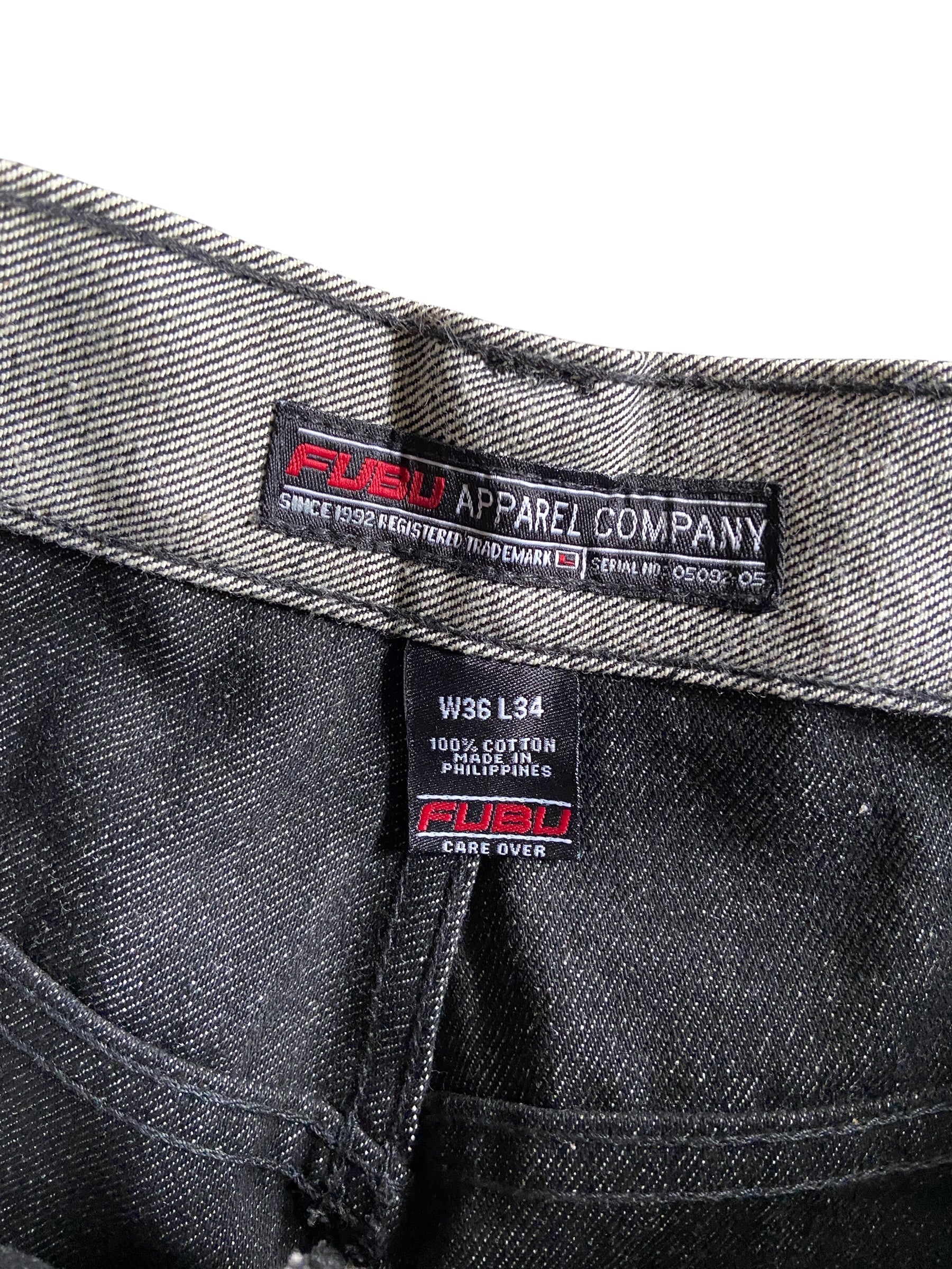 Y2K Fubu Gray Baggy Denim Jeans Sz 36x34