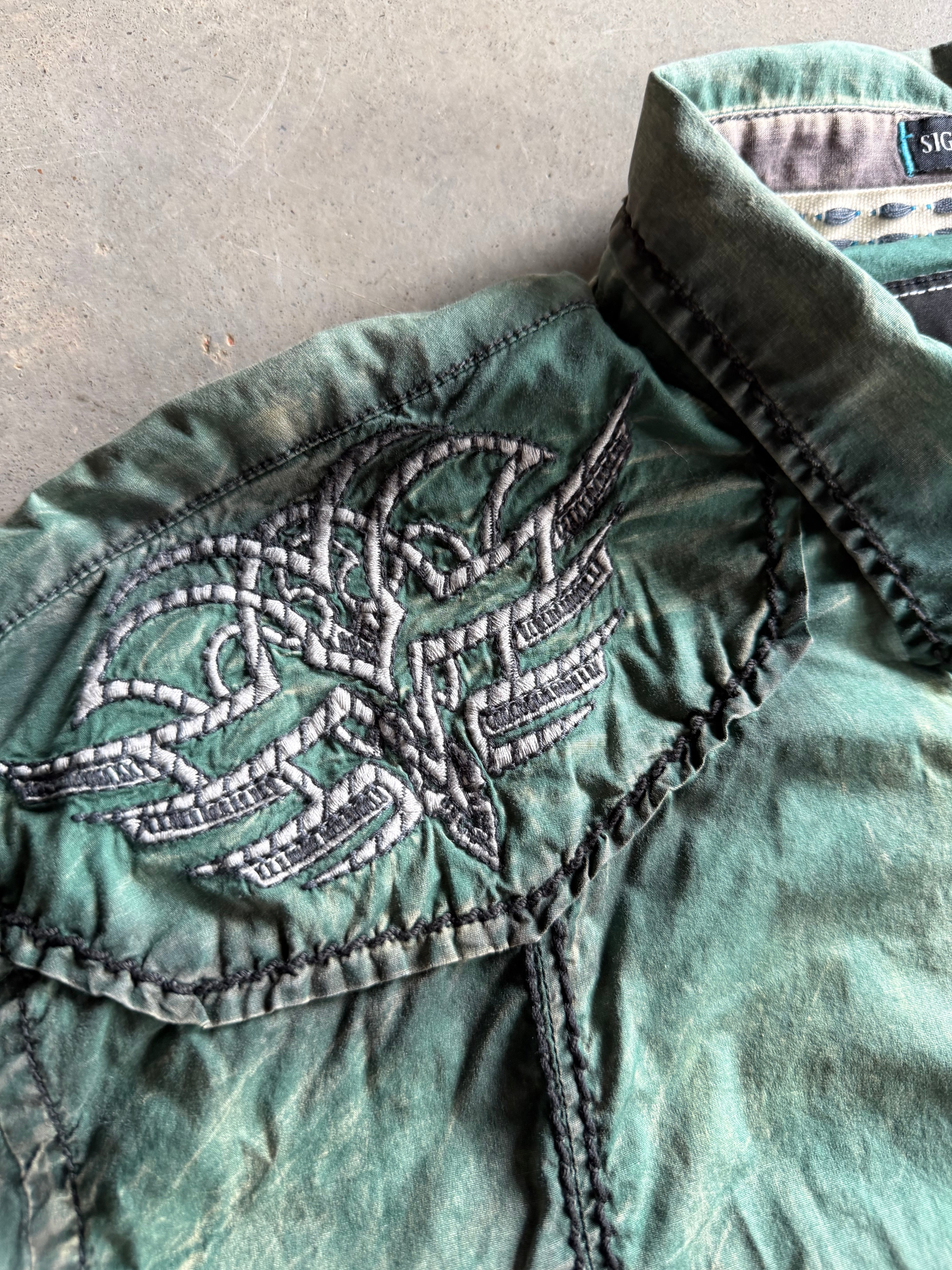 Y2K Roar Green Button Down Shirt Sz 2XL