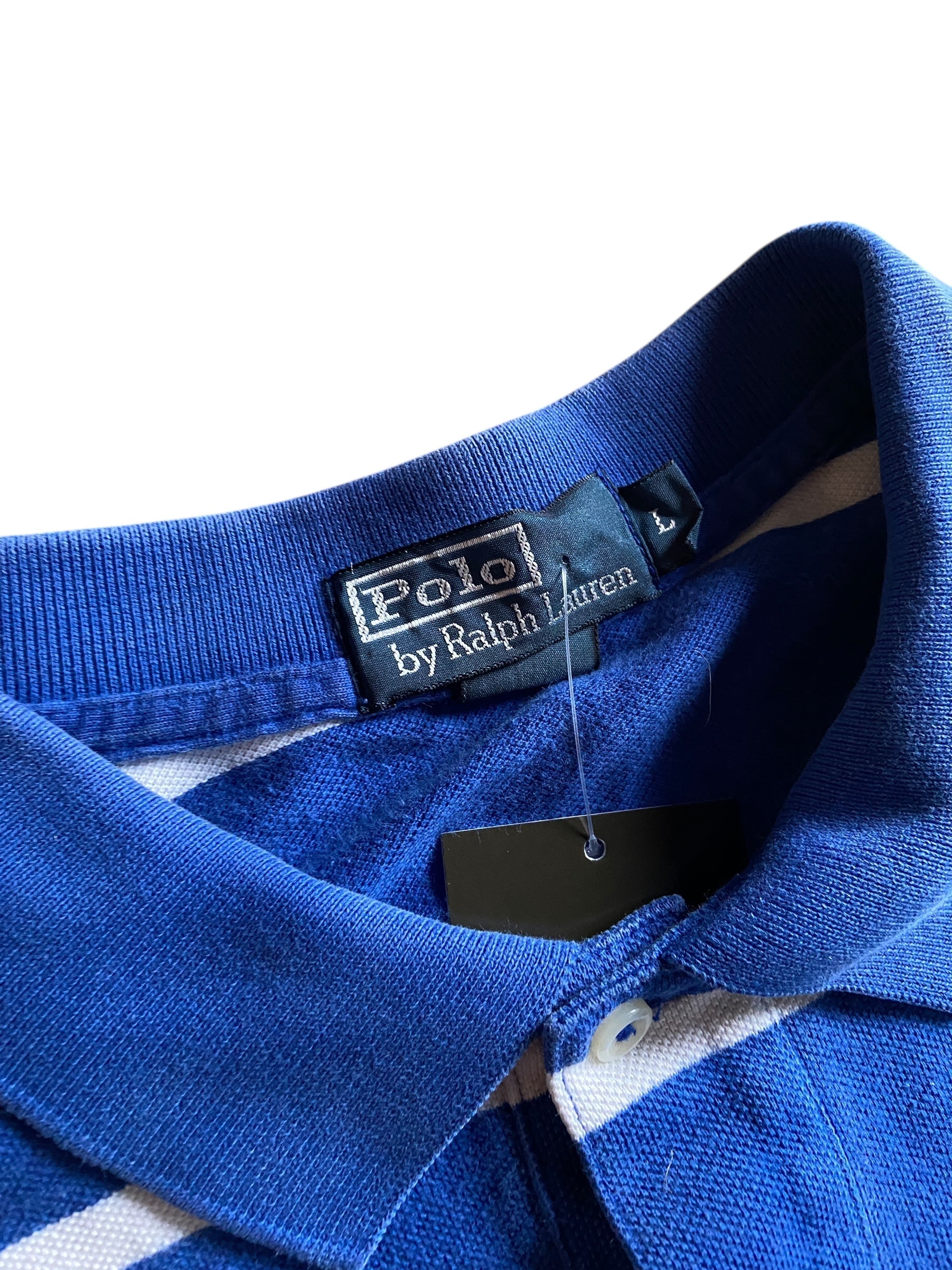 Y2K Polo Ralph Lauren Blue/White Striped Polo Sz L