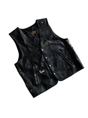 VTG Thrashed Harley Davidson USMC Leather Vest Sz L