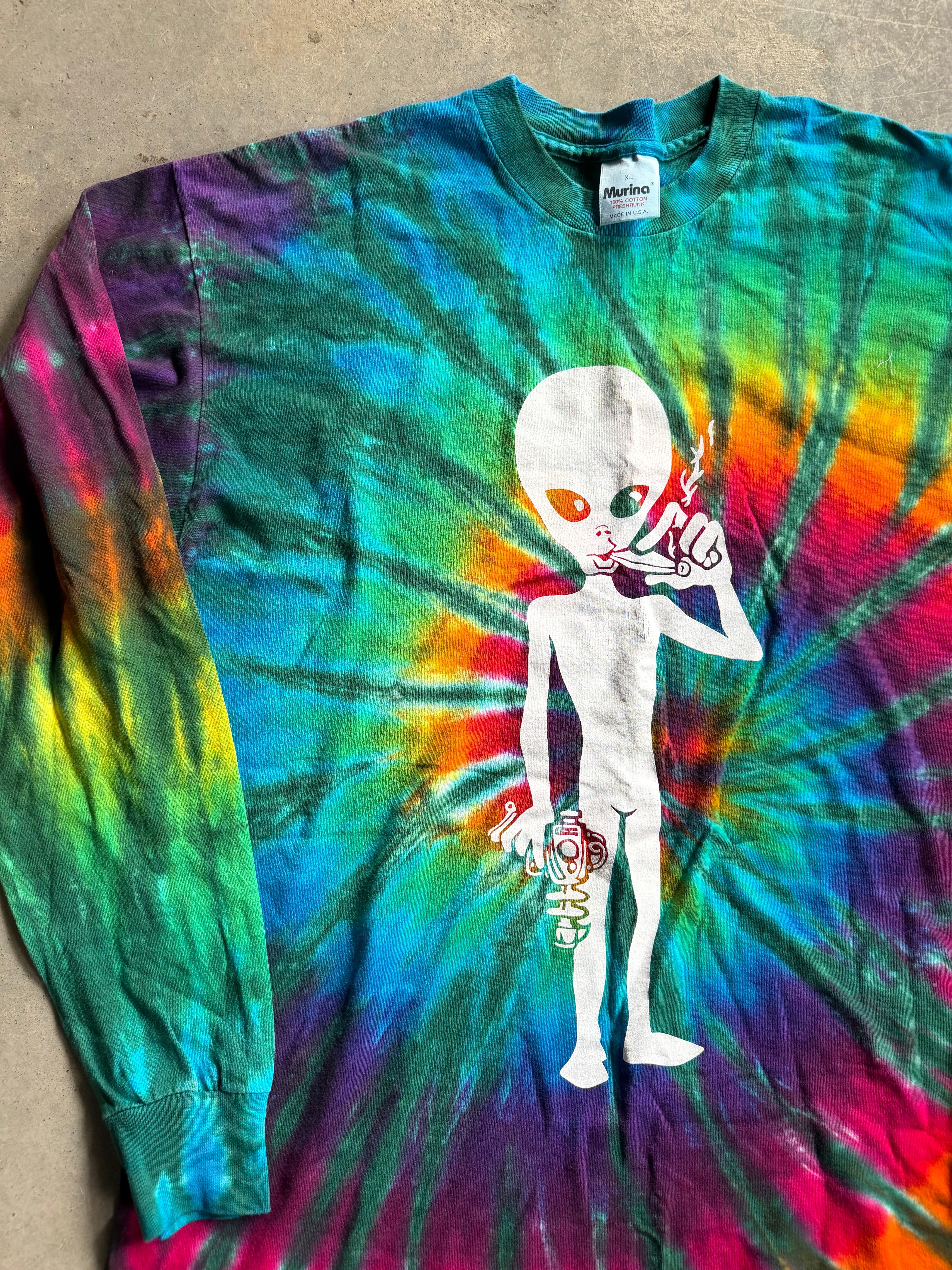 VTG Tie Dye Alien Smoking L/S Tee Sz XL