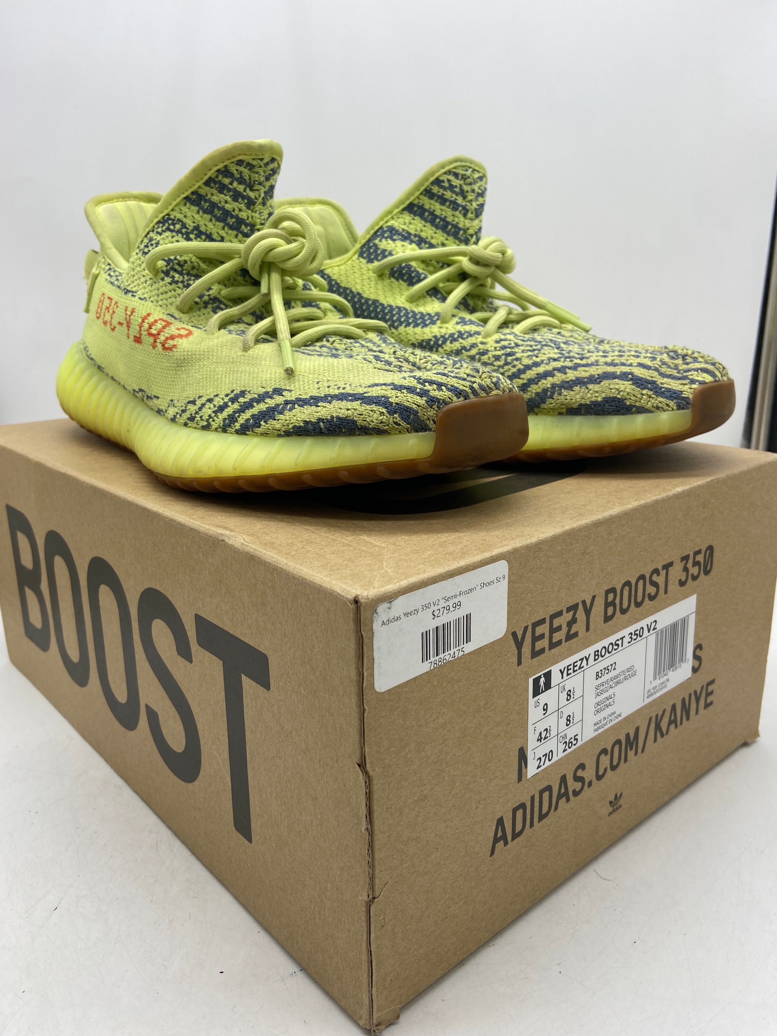 Preowned adidas Yeezy Boost 350 V2 Semi Frozen Yellow Sz 9M/10.5W