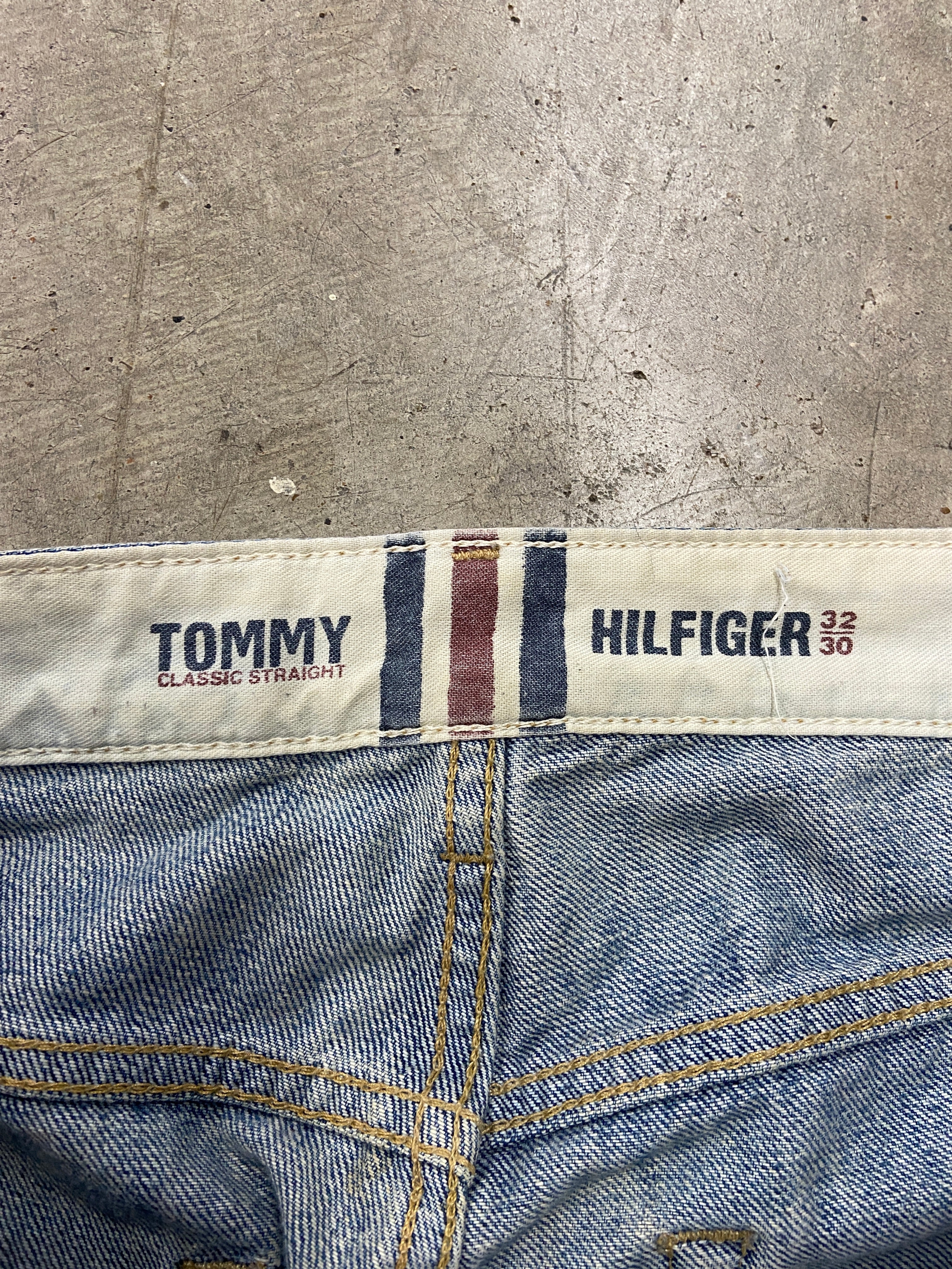 Y2K Tommy Hilfiger Mud Wash Baggy Denim Jeans Sz 36x30