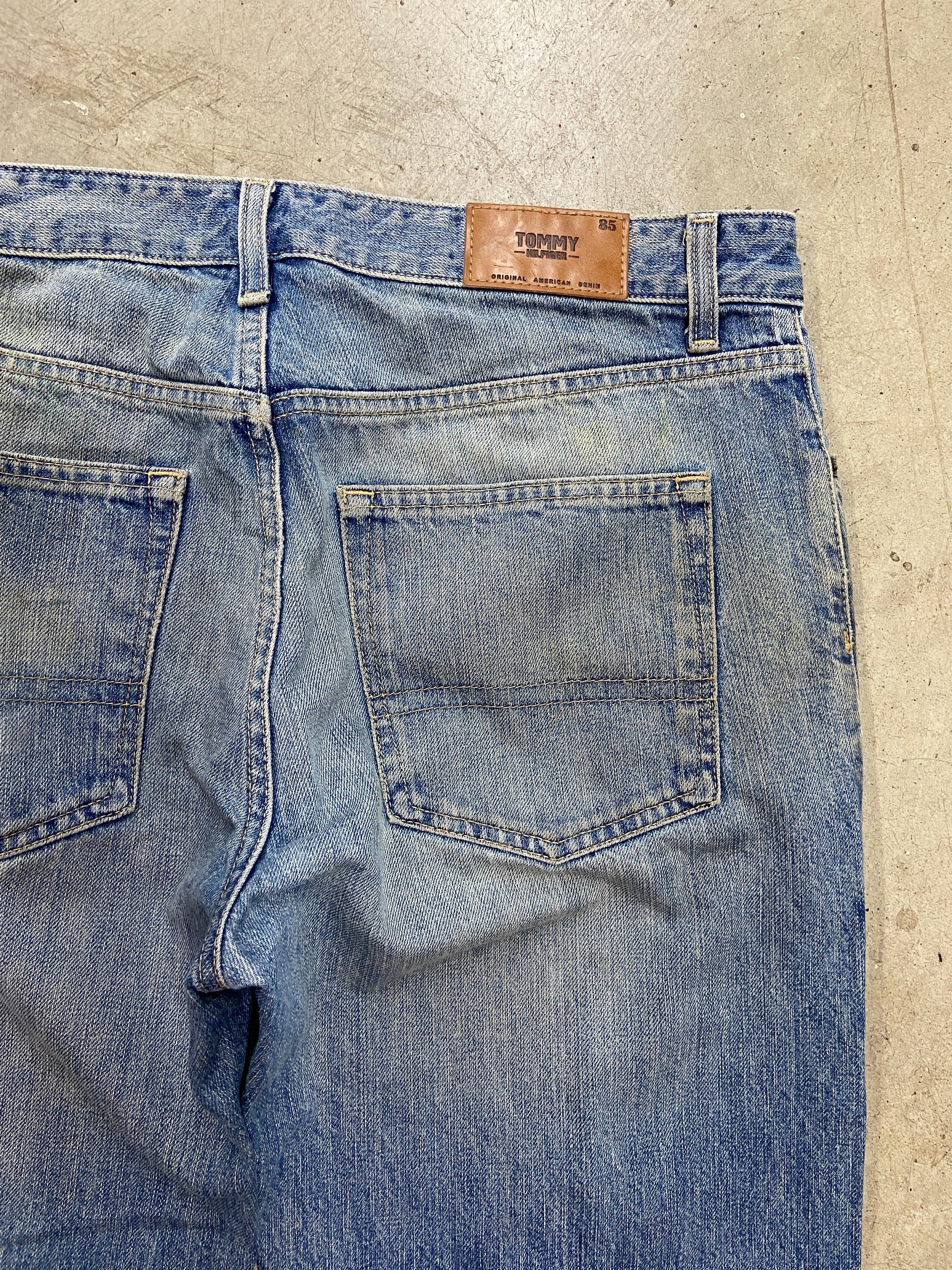 Y2K Tommy Hilfiger Mud Wash Baggy Denim Jeans Sz 36x30